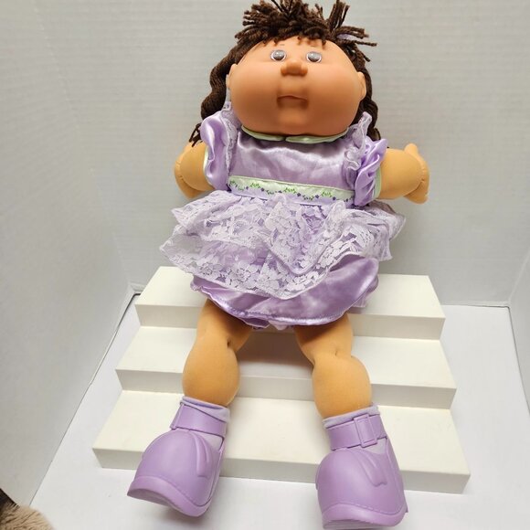 Cabbage Patch Kids Doll 1978 2004 Vintage Purple Outfit Dress Shoes Bows CPK - Picture 13 of 15